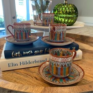 Vintage Japanese Kutani Thousand Faces small tea cups and saucers.